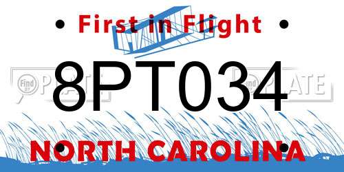 8PT034 North Carolina License Plate