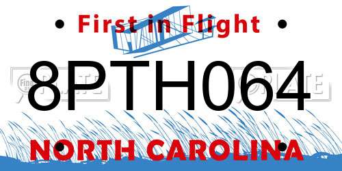 8PTH064 North Carolina License Plate