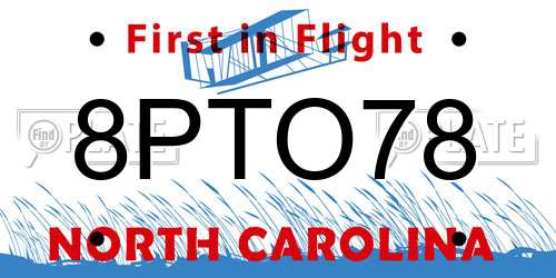 8PTO78 North Carolina License Plate