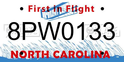 8PW0133 North Carolina License Plate