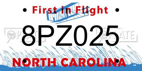 8PZ025 North Carolina License Plate
