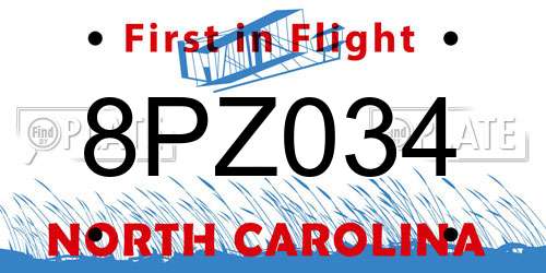 8PZ034 North Carolina License Plate