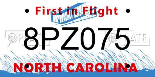 8PZ075 North Carolina License Plate