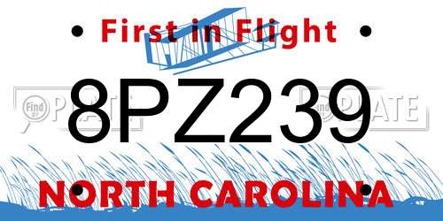8PZ239 North Carolina License Plate