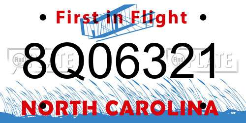 8Q06321 North Carolina License Plate
