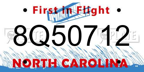 8Q50712 North Carolina License Plate
