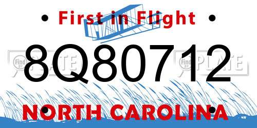 8Q80712 North Carolina License Plate
