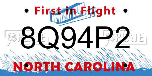 8Q94P2 North Carolina License Plate