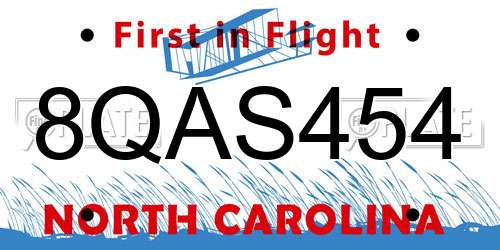 8QAS454 North Carolina License Plate