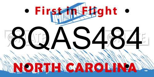 8QAS484 North Carolina License Plate