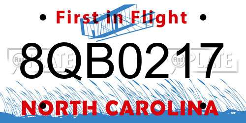 8QB0217 North Carolina License Plate