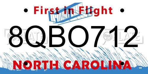 8QBO712 North Carolina License Plate