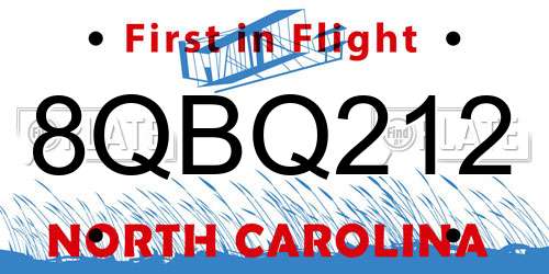8QBQ212 North Carolina License Plate
