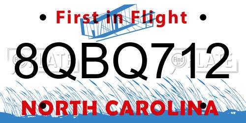 8QBQ712 North Carolina License Plate