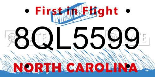 8QL5599 North Carolina License Plate