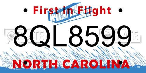 8QL8599 North Carolina License Plate