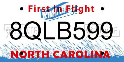8QLB599 North Carolina License Plate