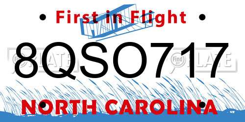 8QSO717 North Carolina License Plate