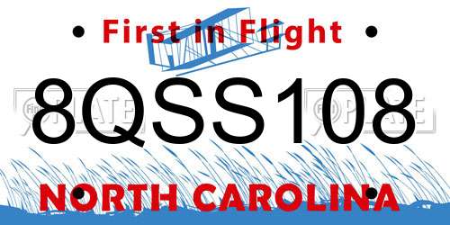 8QSS108 North Carolina License Plate