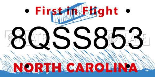 8QSS853 North Carolina License Plate