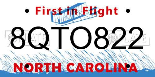 8QTO822 North Carolina License Plate