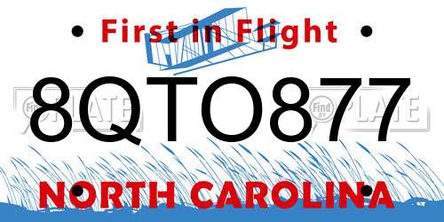 8QTO877 North Carolina License Plate