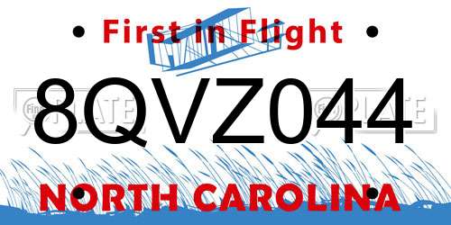 8QVZ044 North Carolina License Plate