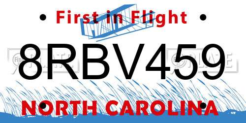 8RBV459 North Carolina License Plate