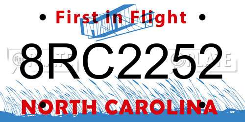 8RC2252 North Carolina License Plate