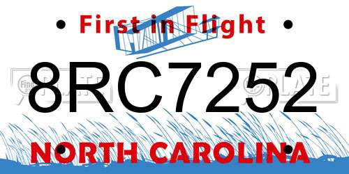 8RC7252 North Carolina License Plate
