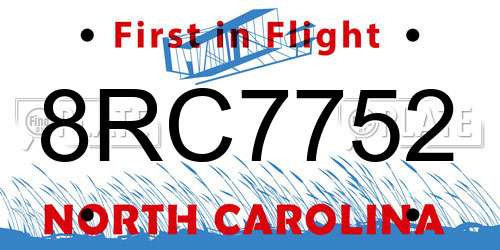 8RC7752 North Carolina License Plate