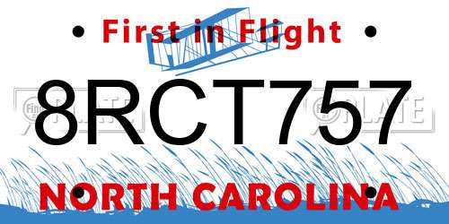 8RCT757 North Carolina License Plate