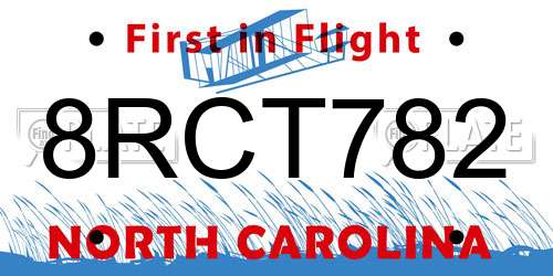 8RCT782 North Carolina License Plate