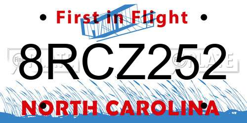 8RCZ252 North Carolina License Plate