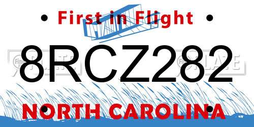 8RCZ282 North Carolina License Plate