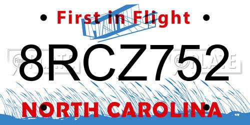 8RCZ752 North Carolina License Plate