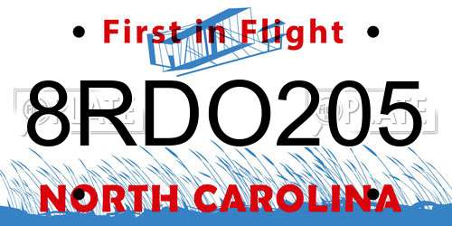 8RDO205 North Carolina License Plate