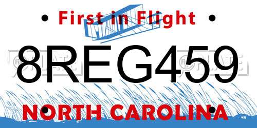 8REG459 North Carolina License Plate