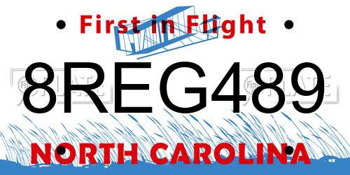 8REG489 North Carolina License Plate