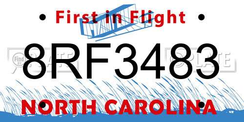 8RF3483 North Carolina License Plate