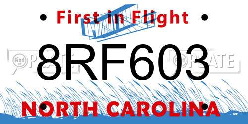 8RF603 North Carolina License Plate