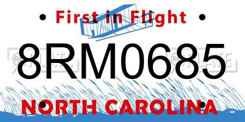 8RM0685 North Carolina License Plate