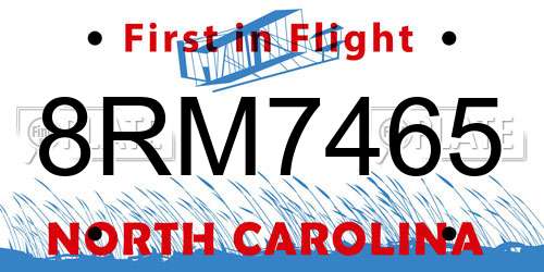 8RM7465 North Carolina License Plate