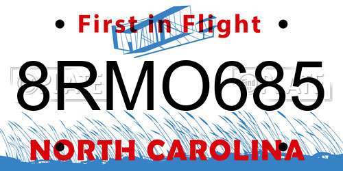 8RMO685 North Carolina License Plate