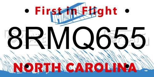 8RMQ655 North Carolina License Plate