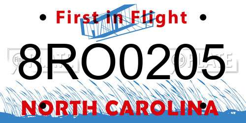8RO0205 North Carolina License Plate