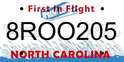 8ROO205 North Carolina License Plate
