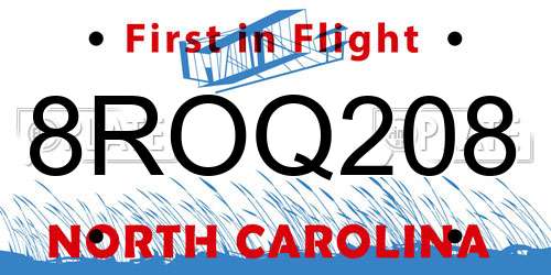 8ROQ208 North Carolina License Plate