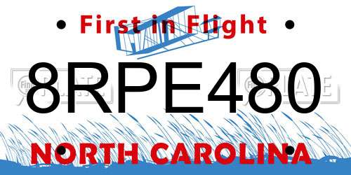 8RPE480 North Carolina License Plate