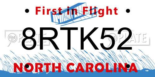 8RTK52 North Carolina License Plate
